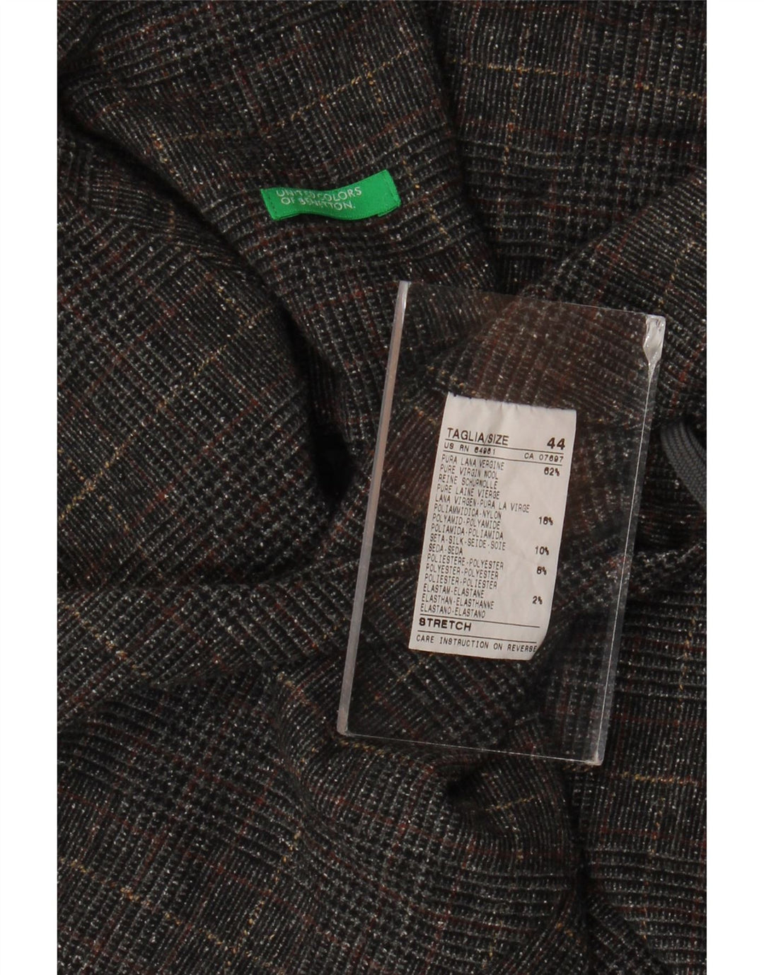 Damska spódniczka mini Benetton IT 44 Medium W34 Szara dziewicza wełna w pepitkę