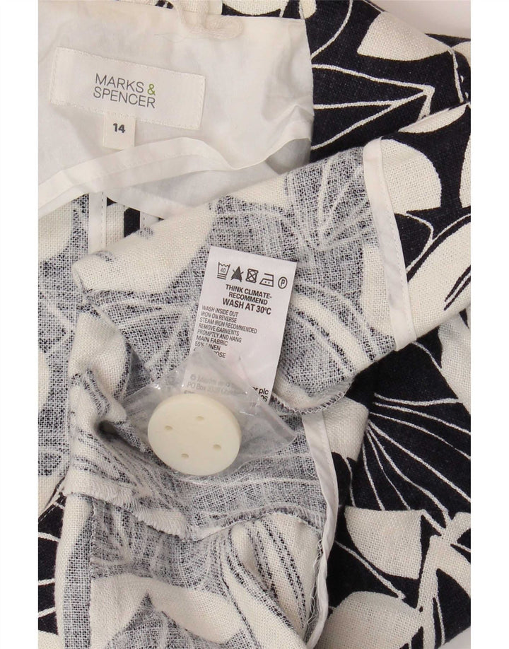 Marks & Spencer Damska marynarka z rękawami 3/4 UK 14, średnia, biała w kwiaty