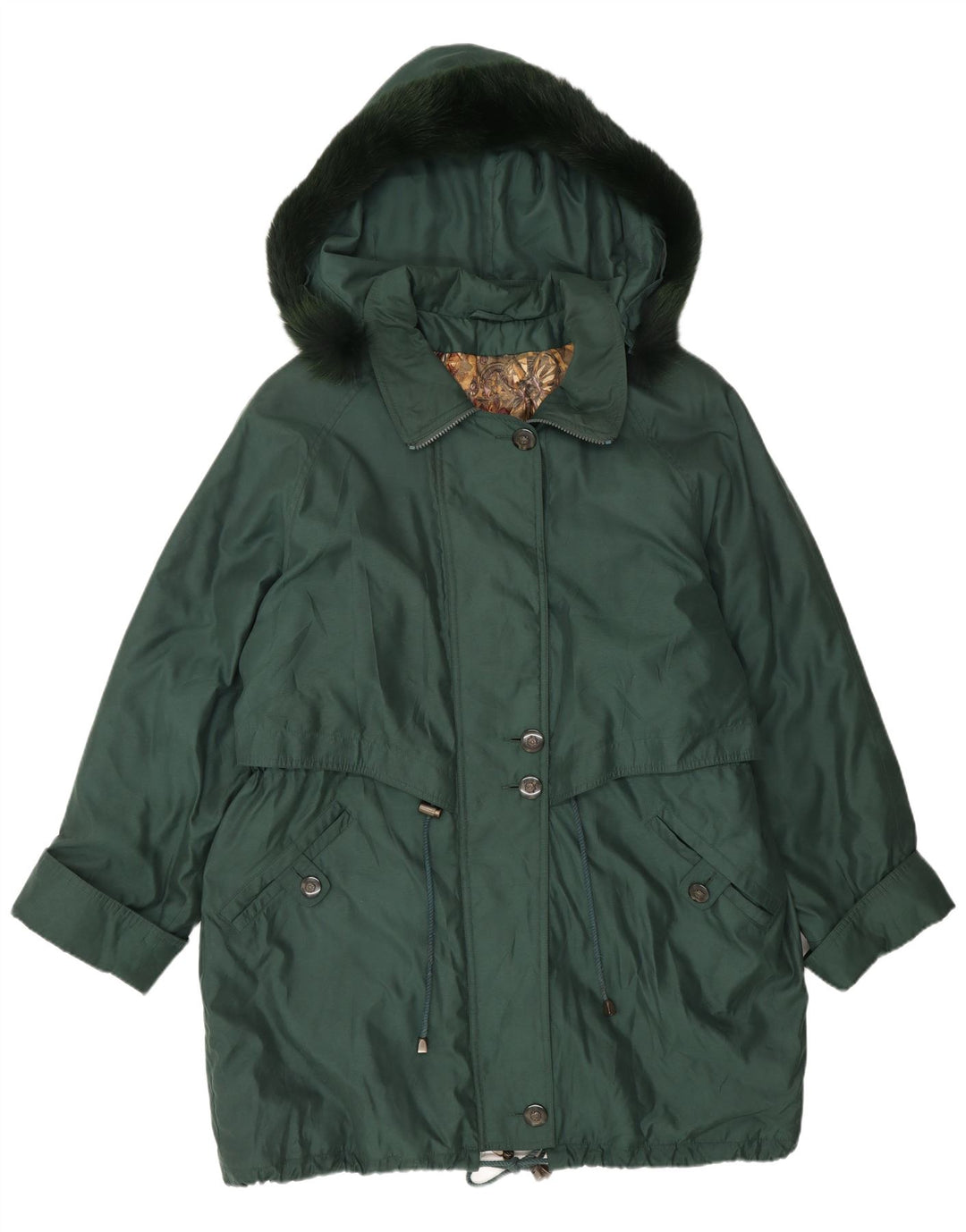 Vintage damska kurtka typu parka z kapturem, oversize UK 16, duża, zielona, poliester