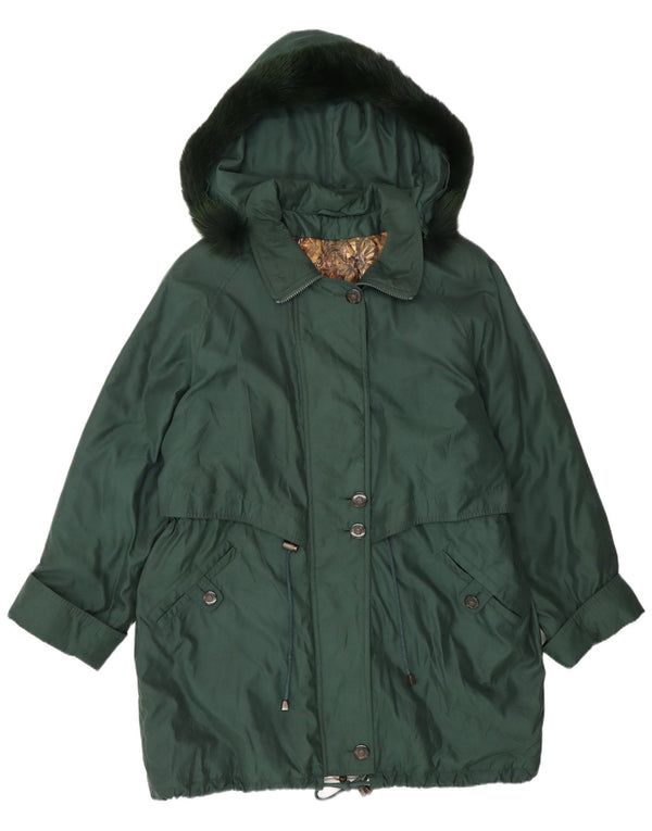 Vintage Womens Hooded Oversized Parka Jacket UK 16 Large Green Polyester