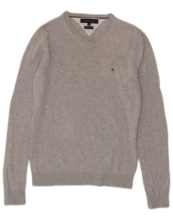 Męski sweter Tommy Hilfiger z dekoltem w kształcie litery V, XS, szary, bawełniany