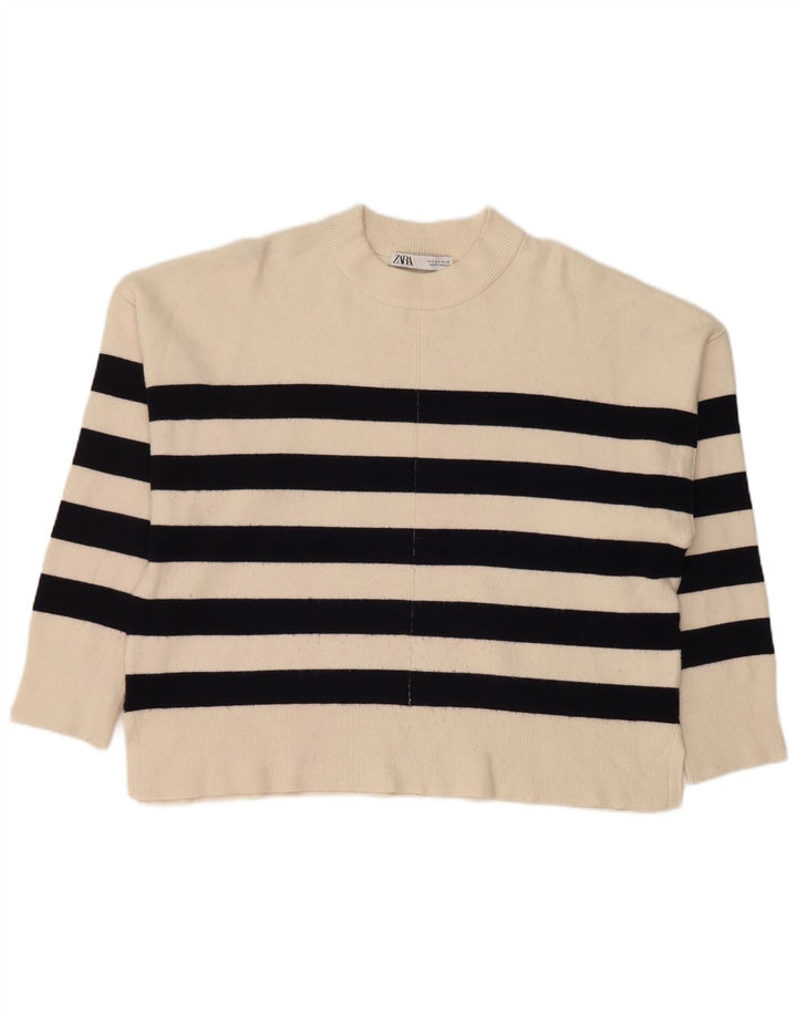 Damski sweter oversize Zara z okrągłym dekoltem UK 10 w małe białe paski