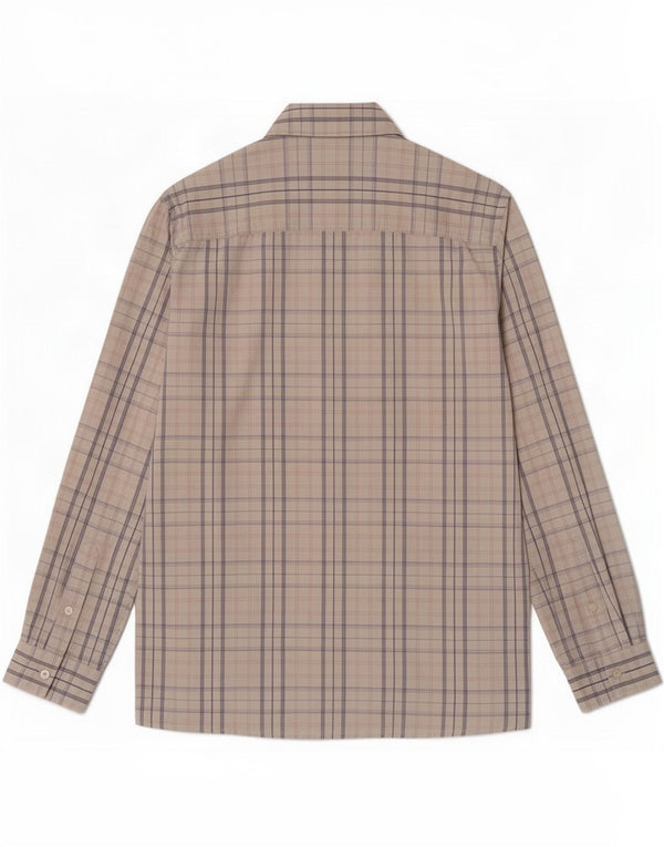 Gas Mens Shirt Medium Beige Check Cotton
