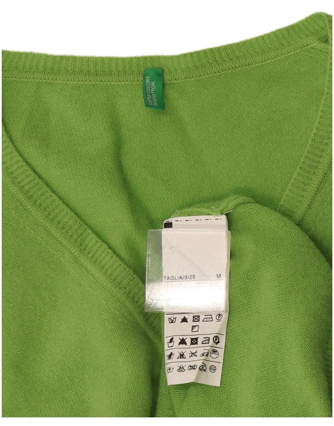 Sweter damski Benetton z dekoltem w kształcie litery V, UK 14, średnia zielona wełna