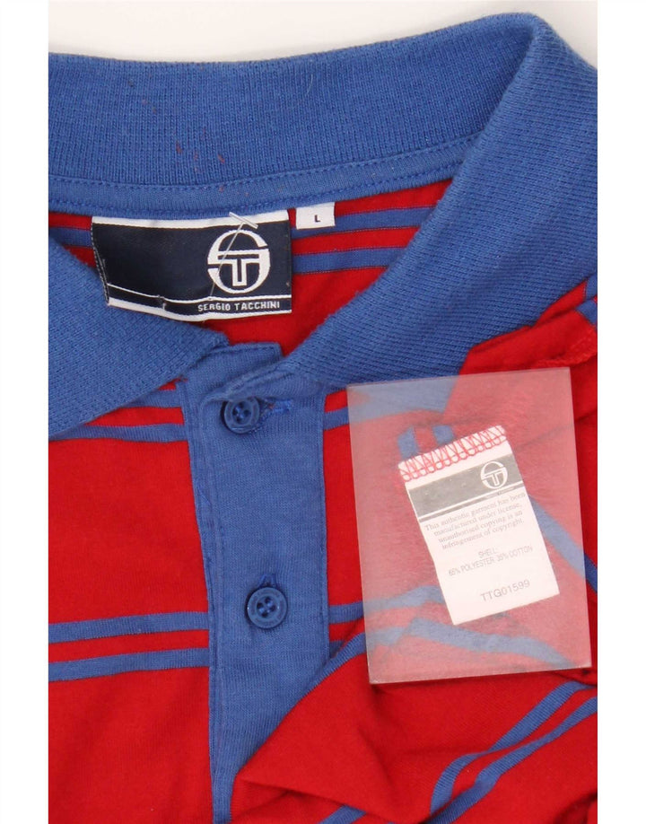 Męska koszulka polo Sergio Tacchini, duża, poliestrowa w czerwone paski
