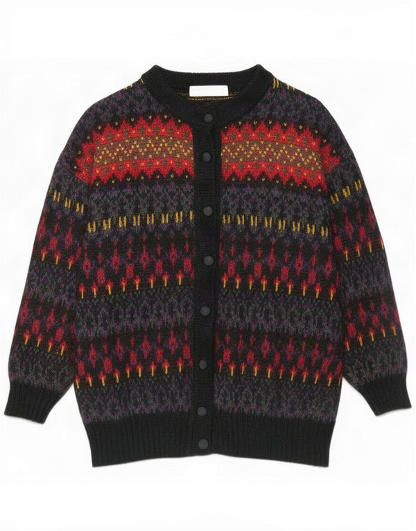 St. Bernard Womens Cardigan Sweater UK 10/12 Small Black Fair Isle