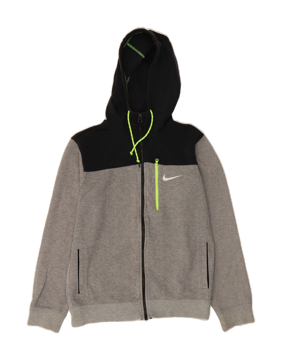 NIKE Mens Zip Hoodie Sweater Small Grey Colourblock Cotton Vintage Nike and Second-Hand Nike from Messina Hembry 