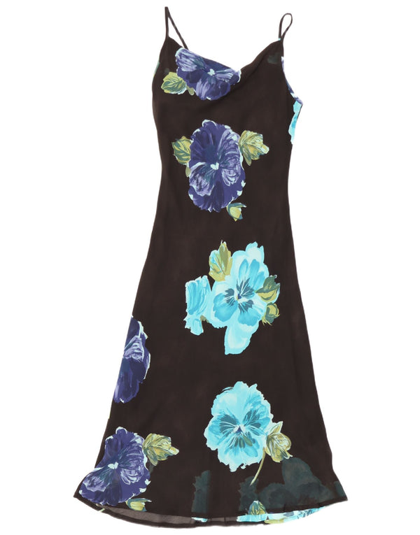 Vintage Womens Maxi Slip Dress IT 44 Medium Black Floral Viscose