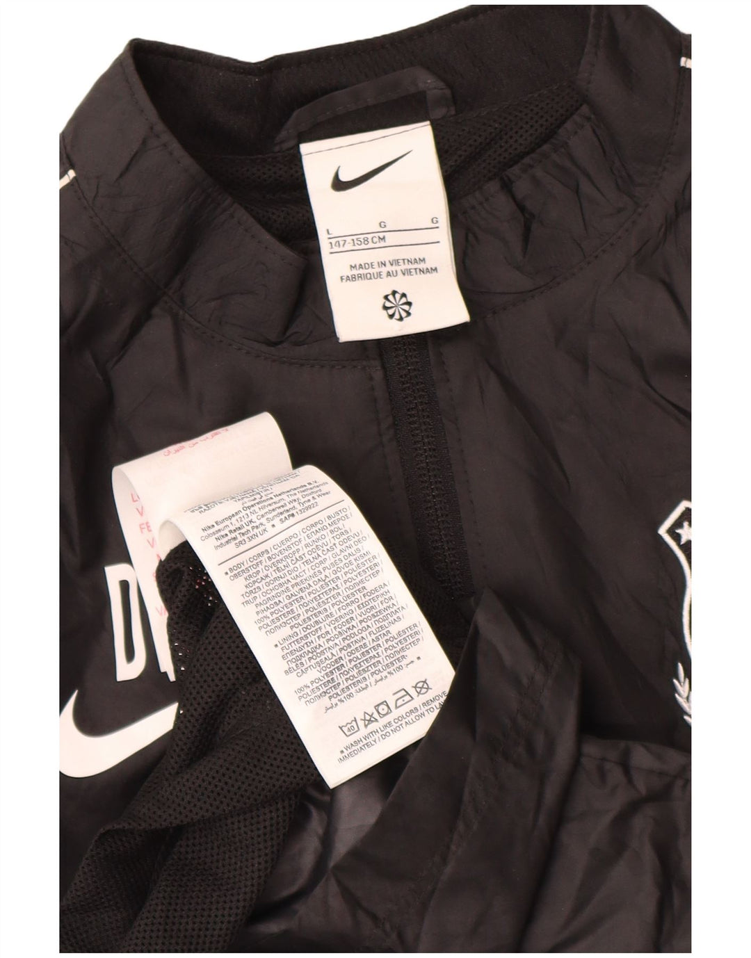 Chłopięca kurtka przeciwdeszczowa Nike z grafiką na 12-13 lat, duża, czarna, poliestrowa