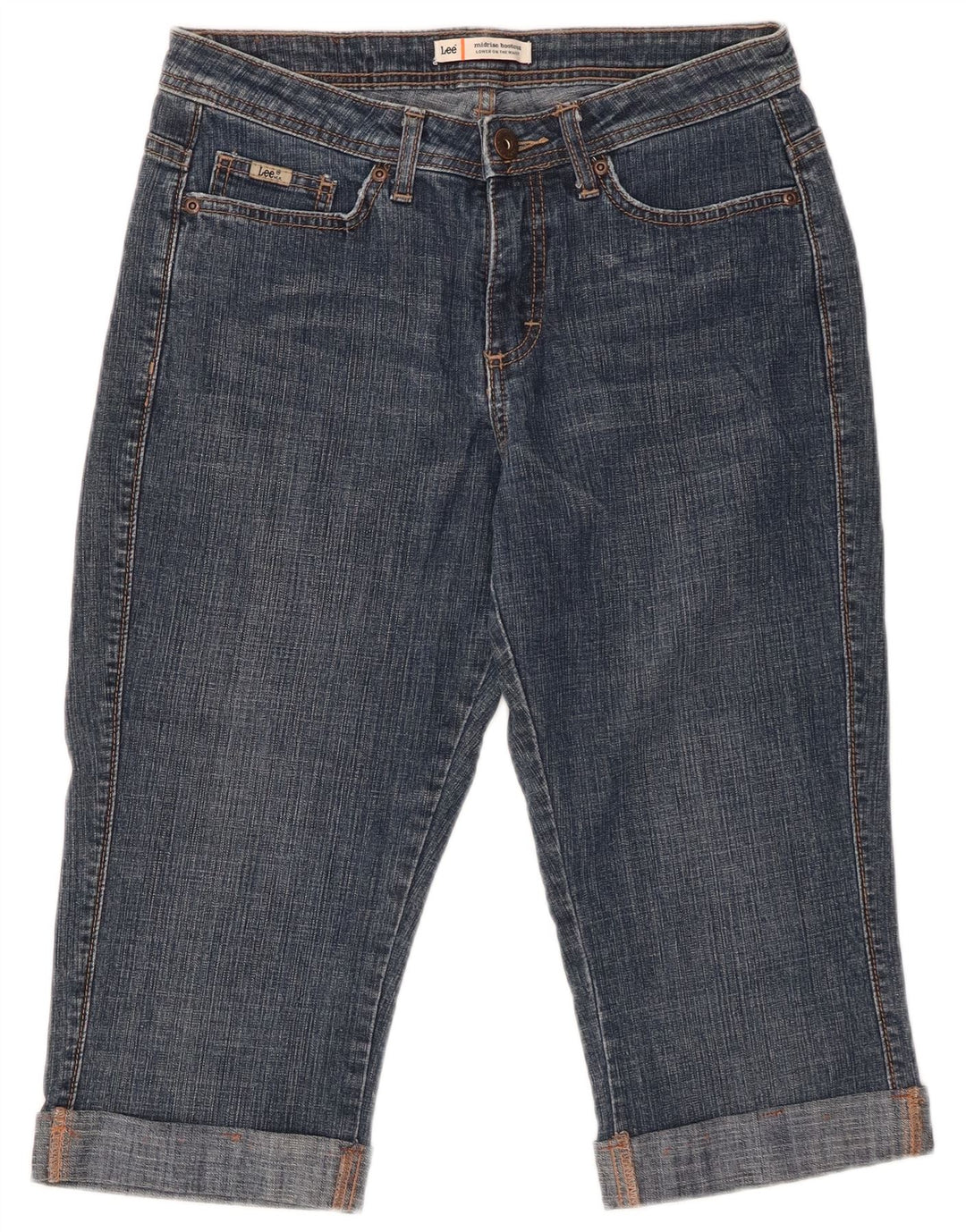 Damskie jeansy capri ze średnim stanem LEE US 8 Medium W29, niebieska bawełna