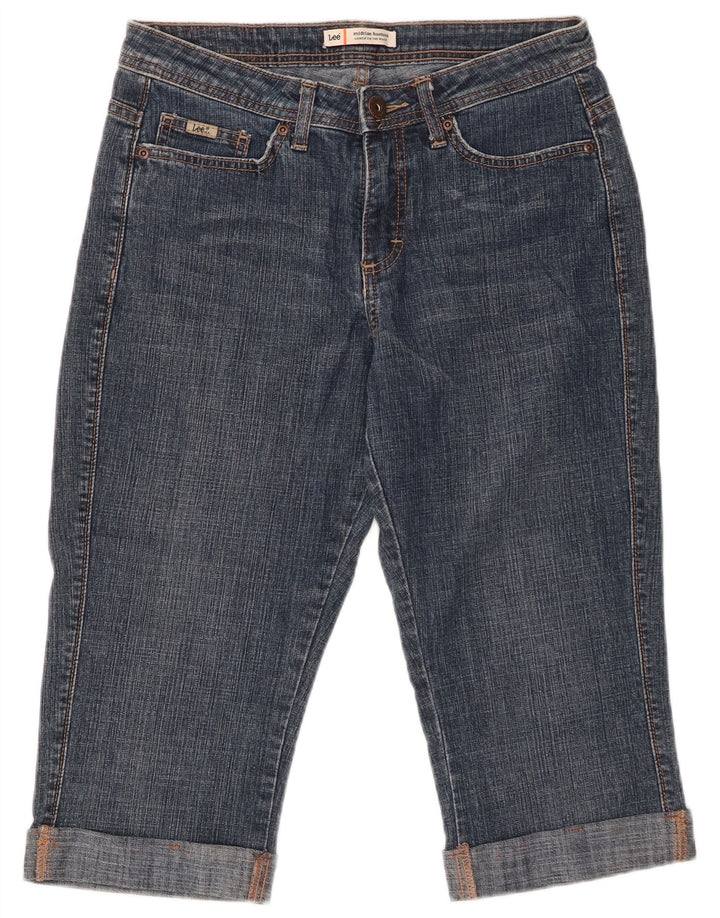 Damskie jeansy capri ze średnim stanem LEE US 8 Medium W29, niebieska bawełna