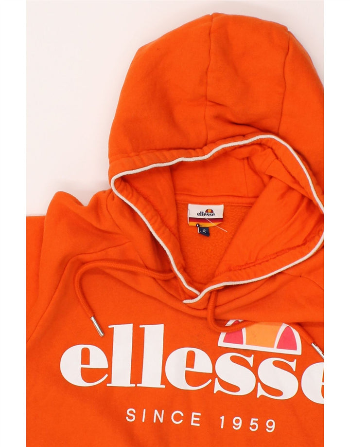 ELLESSE Mens Graphic Hoodie Jumper Small Orange Cotton Vintage Ellesse and Second-Hand Ellesse from Messina Hembry 