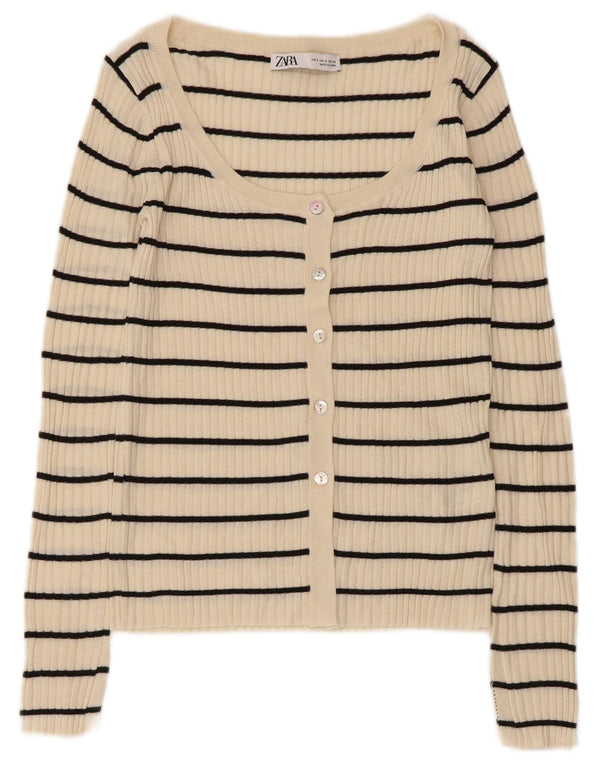 Sweter damski Zara Cardigan UK 8 w małe beżowe paski, akryl