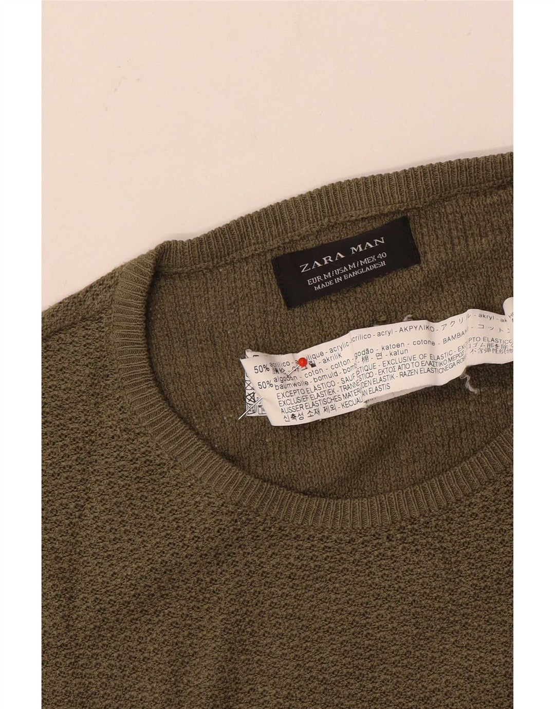Męski sweter z okrągłym dekoltem Zara, średni khaki, akryl