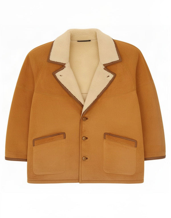 Vintage męska kurtka shearling IT 56 3XL brązowa