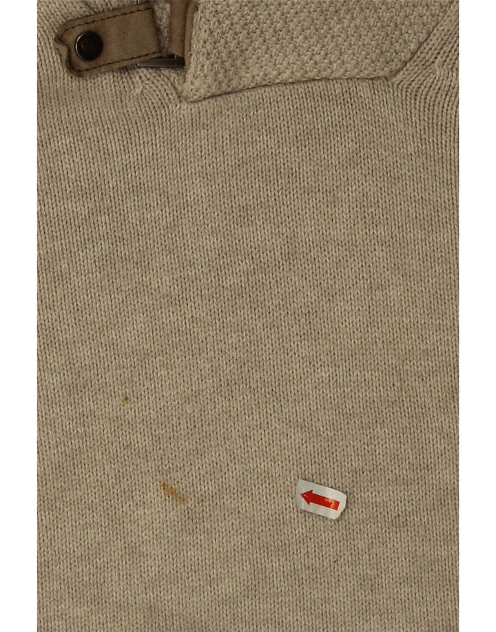 Męski sweter Massimo Dutti z szalowym dekoltem, duży, beżowy, bawełniany
