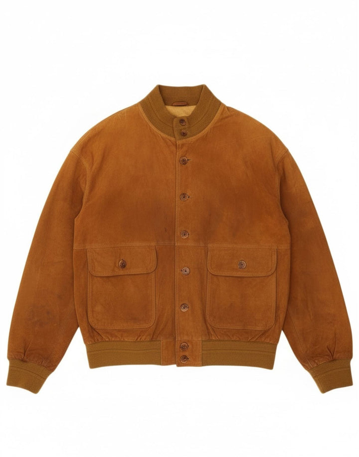 Vintage męska zamszowa kurtka bomber IT 52 XL beżowa skóra