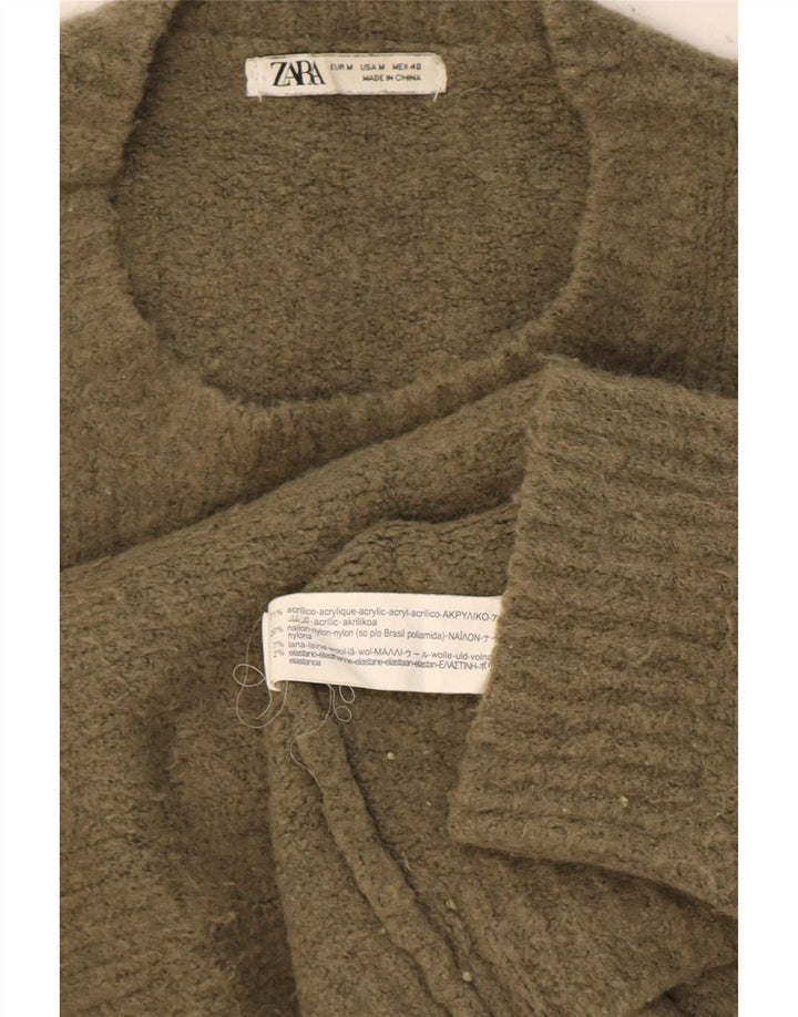 Męski sweter z okrągłym dekoltem Zara, średni khaki, akryl