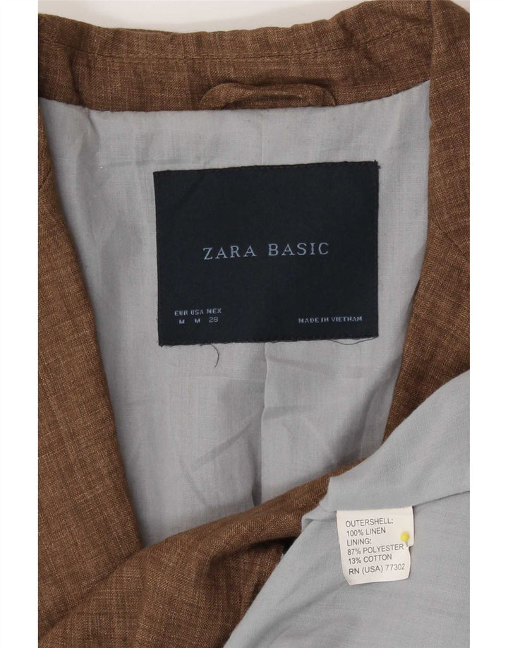 Damska marynarka zapinana na 1 guzik Zara UK 14 Średni brązowy lniany