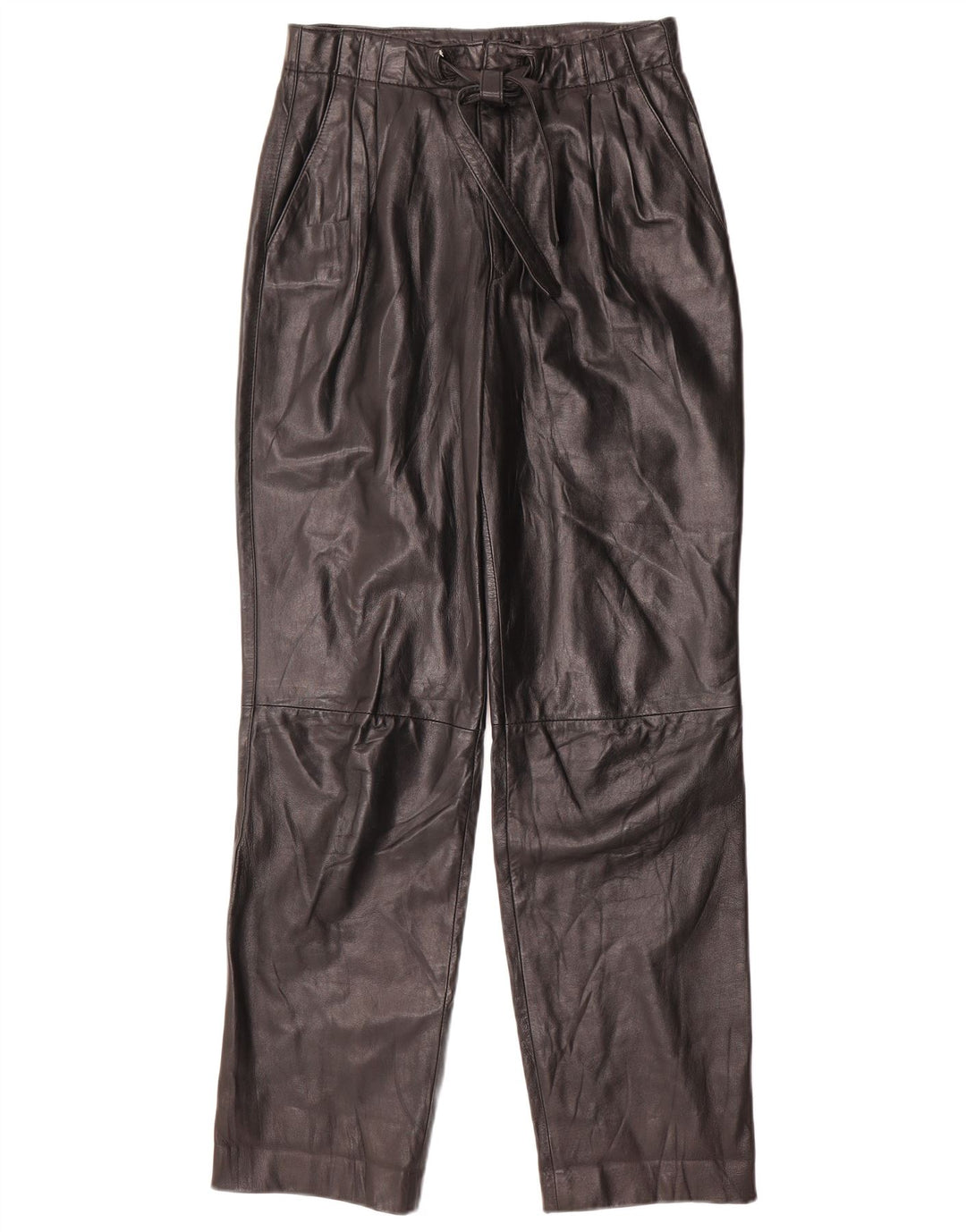 Vintage damskie skórzane spodnie z wysokim stanem W26 L31 czarne