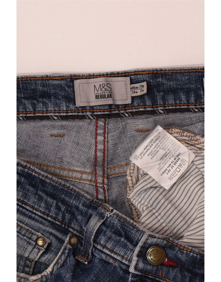 Marks & Spencer Męskie regularne proste dżinsy W34 L29 Niebieskie bawełniane