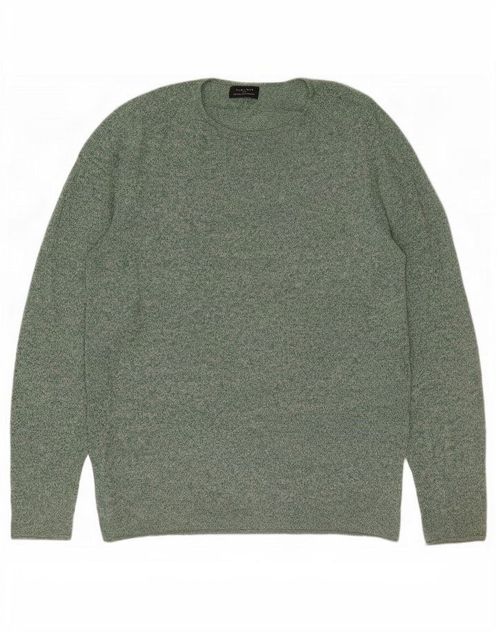 Męski sweter Zara z dekoltem w łódkę, duży, zielony, nakrapiany