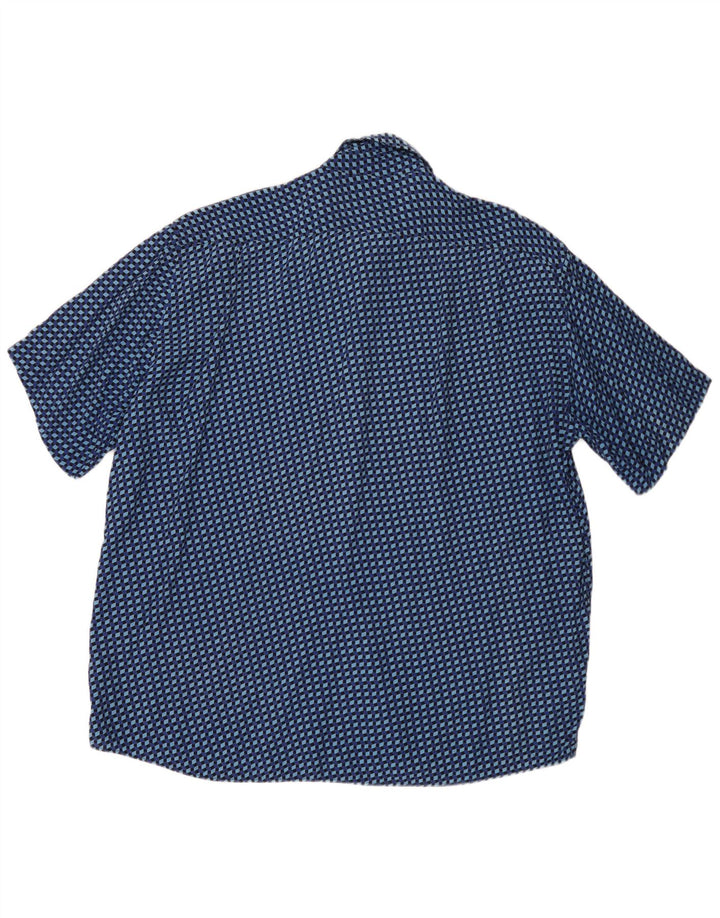 Vintage męska koszula z krótkim rękawem 2XL niebieska geometryczna