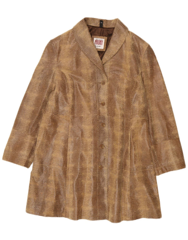 Vintage damski płaszcz skórzany oversize EU 50 3XL brązowa skóra z nadrukiem zwierzęcym