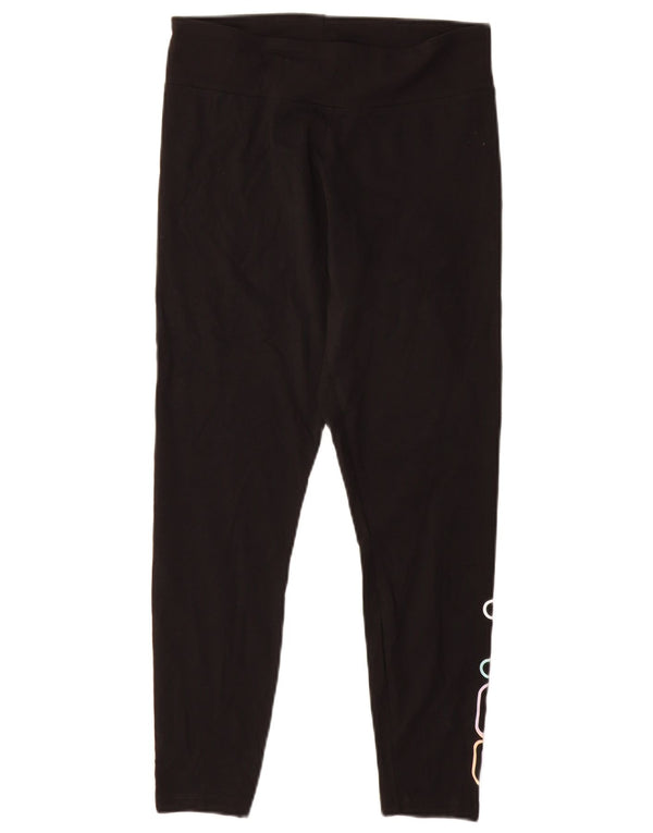 FILA Womens Graphic Leggings UK 12 Medium Black Cotton