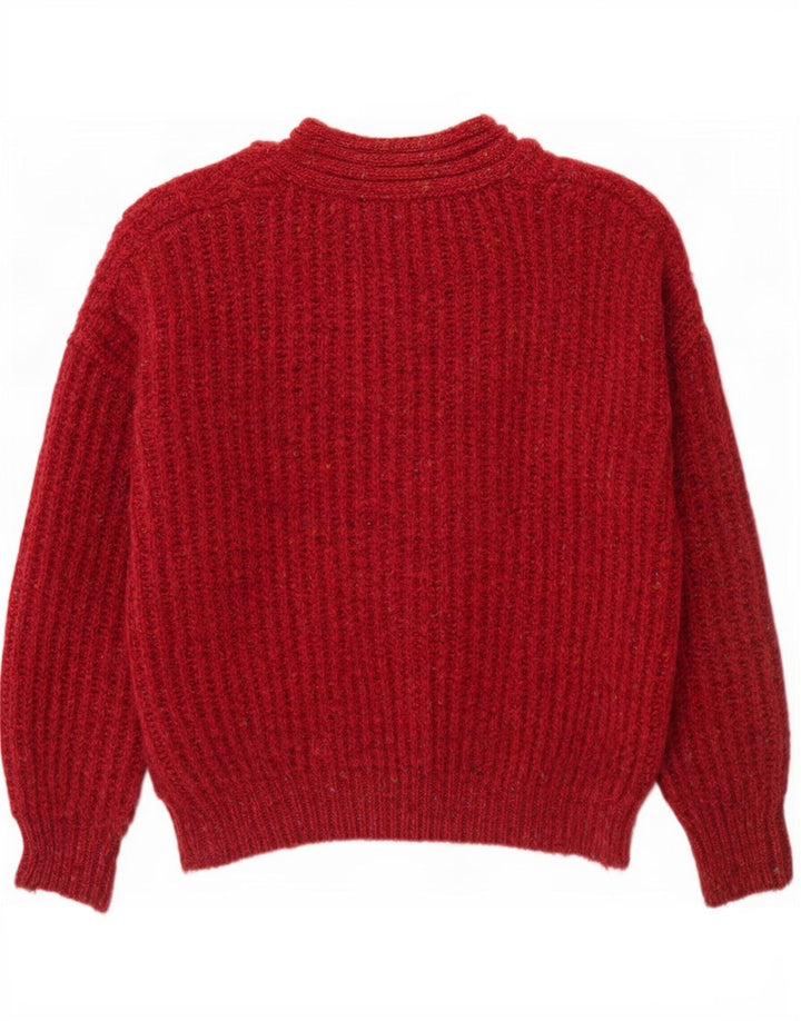 Męski sweter Giovanni z dekoltem w kształcie litery V, średniej wielkości burgundowa wełna z plamkami