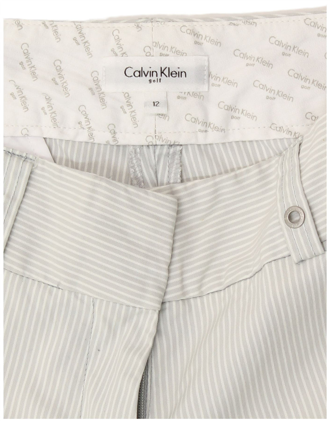 Damskie spodnie golfowe Calvin Klein US 12 Medium W30 L23 Szare paski