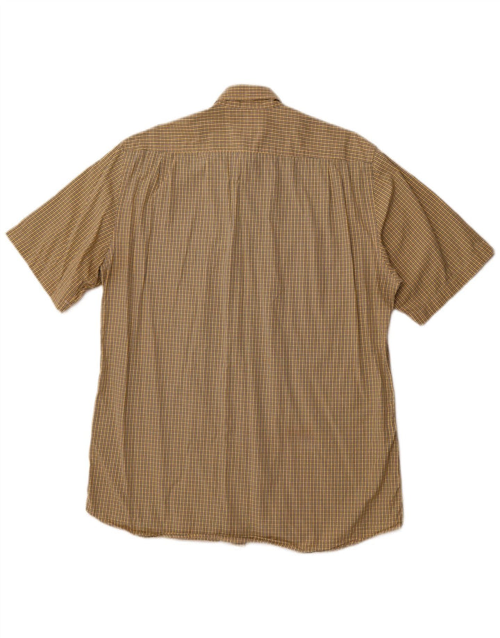 Męska koszula z krótkim rękawem HUGO BOSS, rozmiar 40, bawełniana w średnią żółtą kratkę