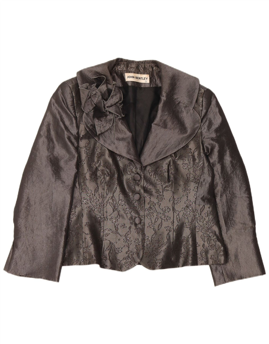 Top damski kardigan JOHN BENTLEY UK 14, duży, szary, w kwiaty, poliester