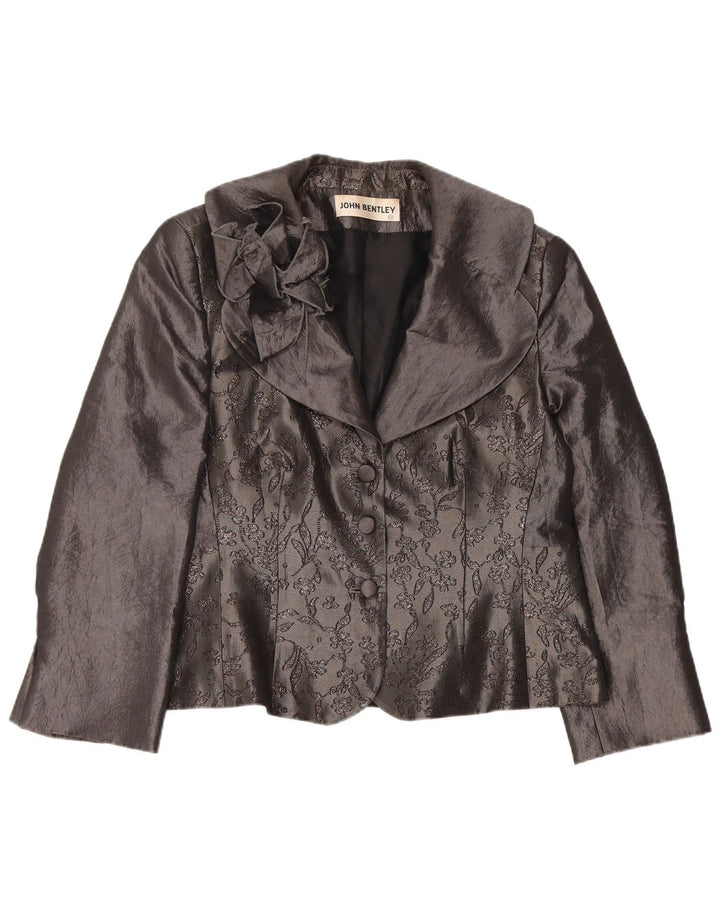 Top damski kardigan JOHN BENTLEY UK 14, duży, szary, w kwiaty, poliester