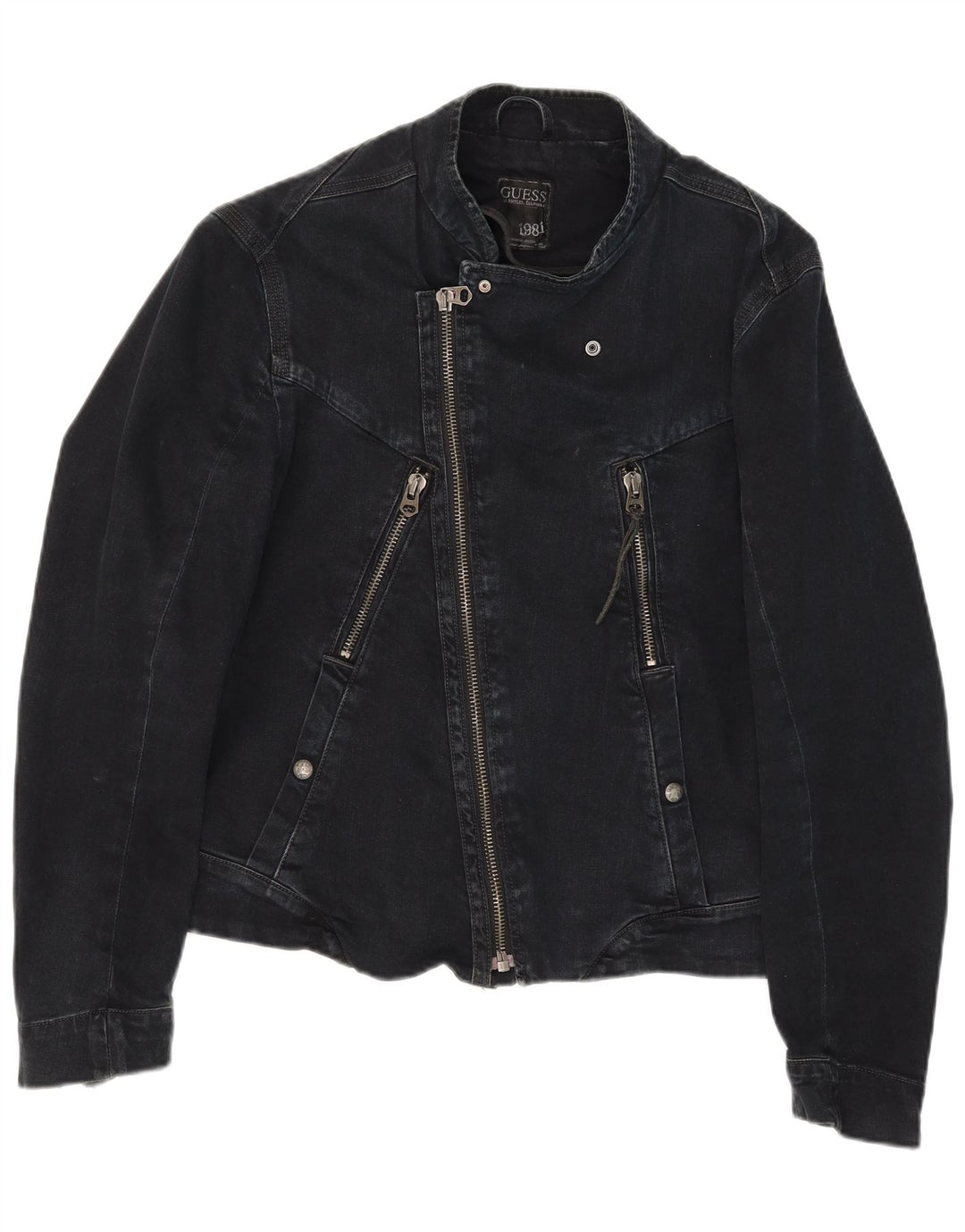 Męska kurtka jeansowa Biker Guess UK 36, mała, czarna, bawełniana