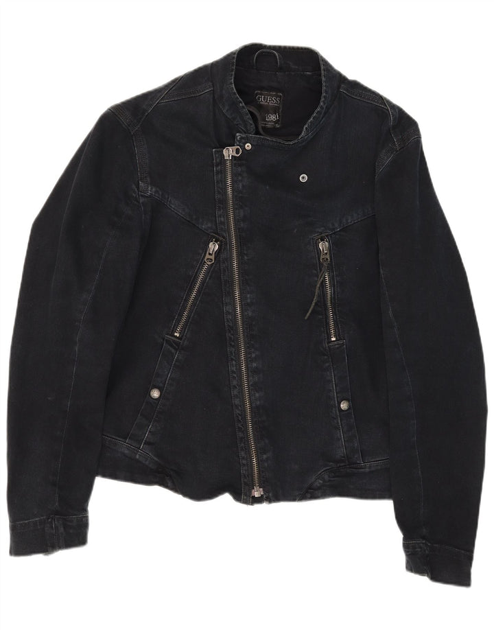 Męska kurtka jeansowa Biker Guess UK 36, mała, czarna, bawełniana