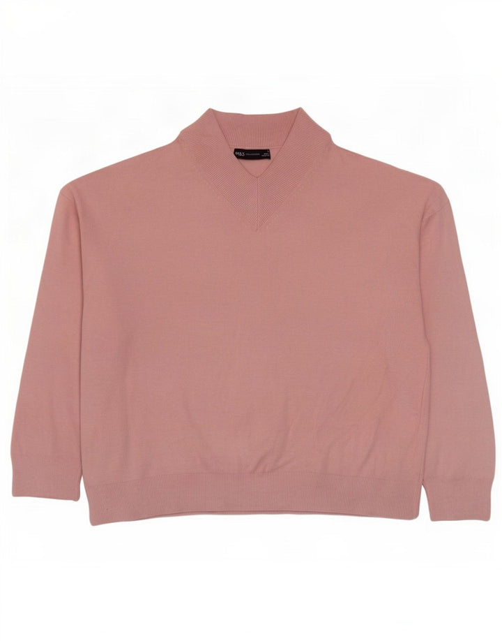 Marks & Spencer Damski sweter oversize z dekoltem w kształcie litery V, UK 14, średni róż