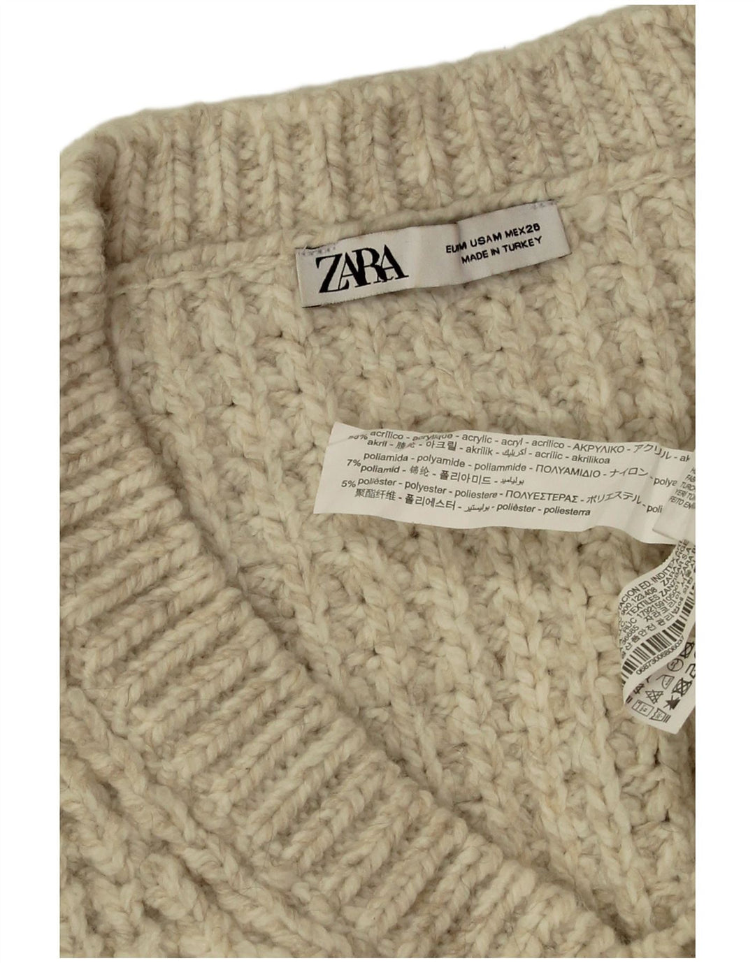 Sweter damski Zara Oversize z dekoltem w kształcie litery V, UK 14, średni beż, akryl