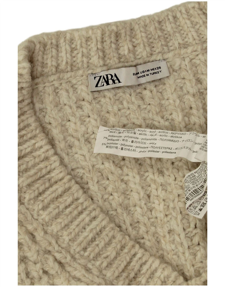 Sweter damski Zara Oversize z dekoltem w kształcie litery V, UK 14, średni beż, akryl