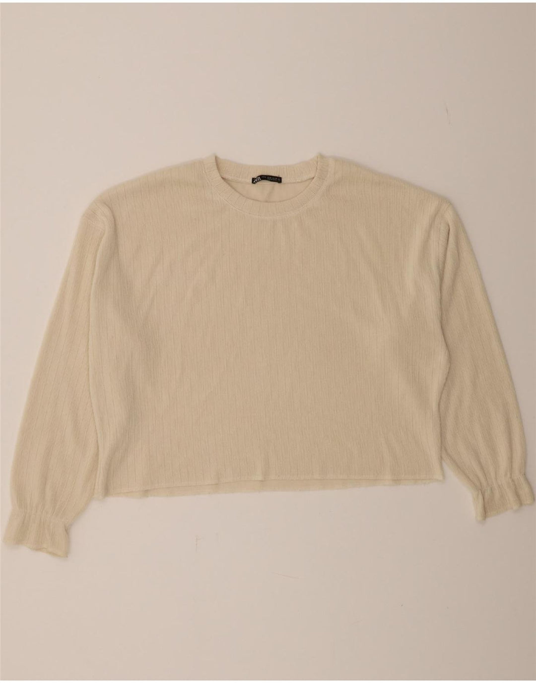 ZARA Womens Oversized Top Long Sleeve UK 14 Medium Beige Striped Vintage Zara and Second-Hand Zara from Messina Hembry 