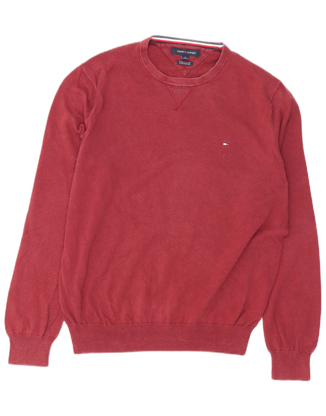 TOMMY HILFIGER Męski sweter z okrągłym dekoltem, średniej wielkości bordowa bawełna