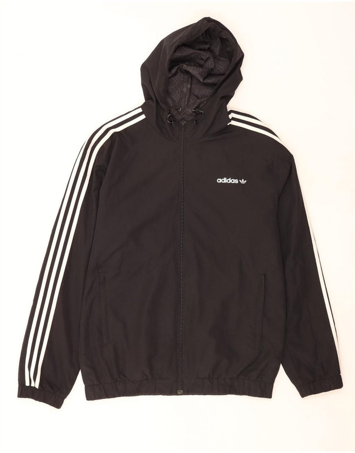 Adidas Męska dwustronna kurtka z kapturem z grafiką UK 40, duża, czarna, poliestrowa