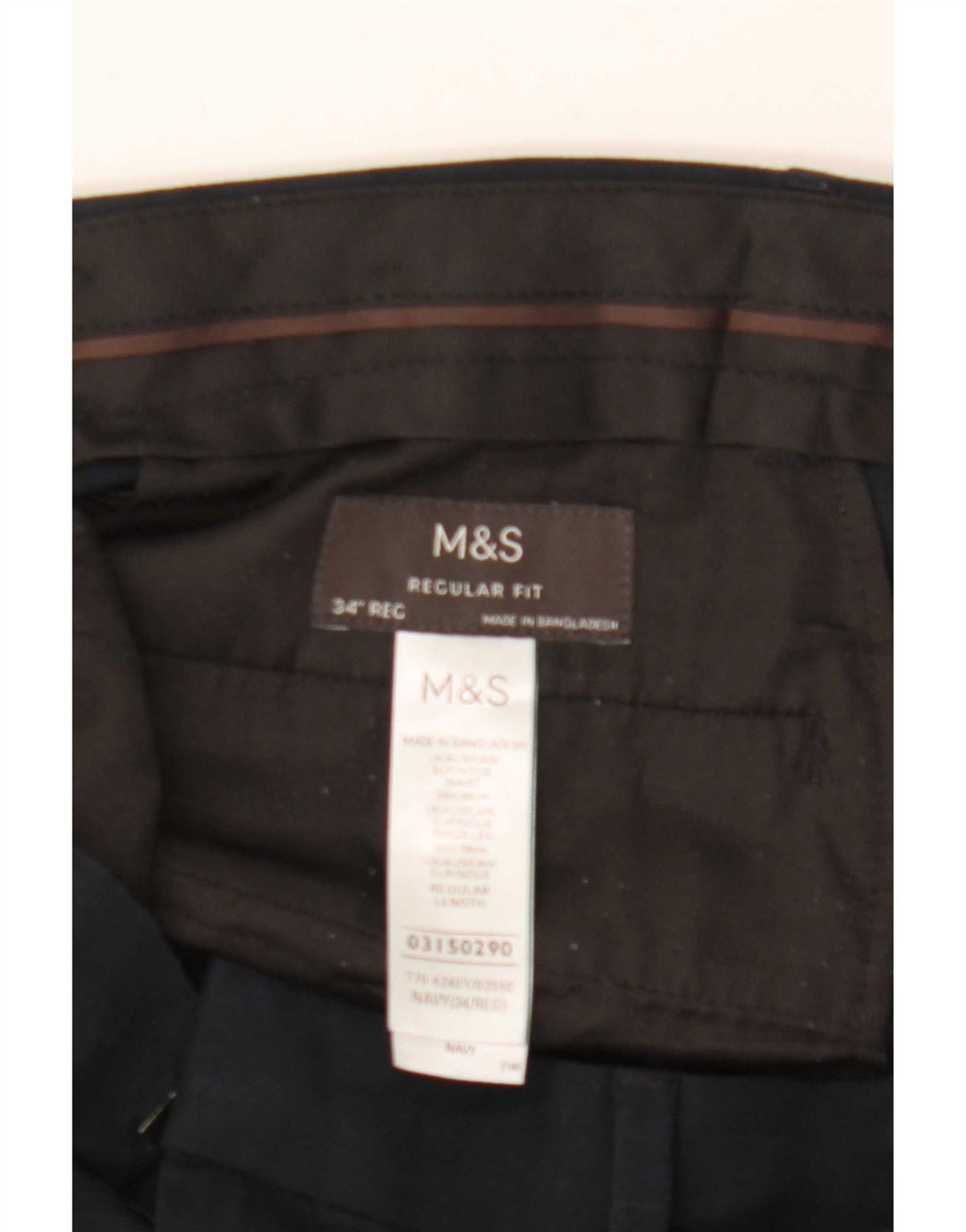 Męskie spodnie garniturowe Marks & Spencer o regularnym kroju W34 L31 Granatowy poliester