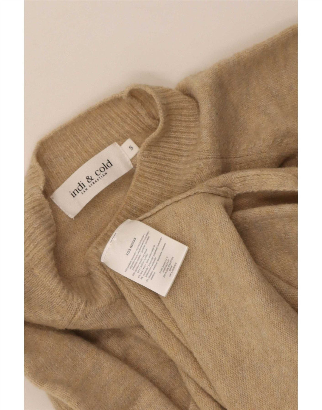 Damski sweter oversize Indi & Cold z golfem UK 10 Small Beige