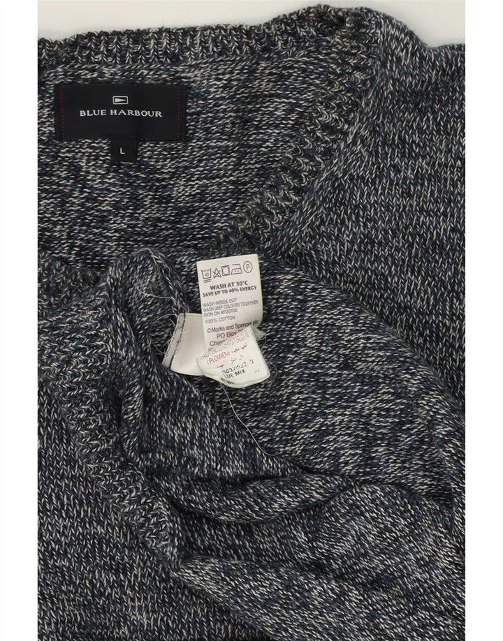 Męski sweter Marks & Spencer Blue Harbor z okrągłym dekoltem, duży, granatowy