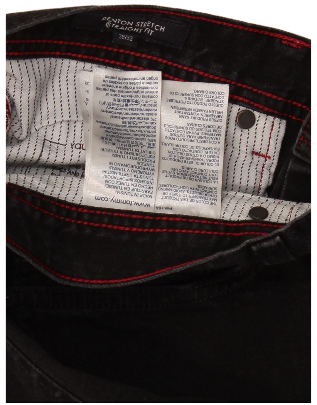 TOMMY HILFIGER Męskie proste dżinsy Denton W38 L23 Czarne bawełniane