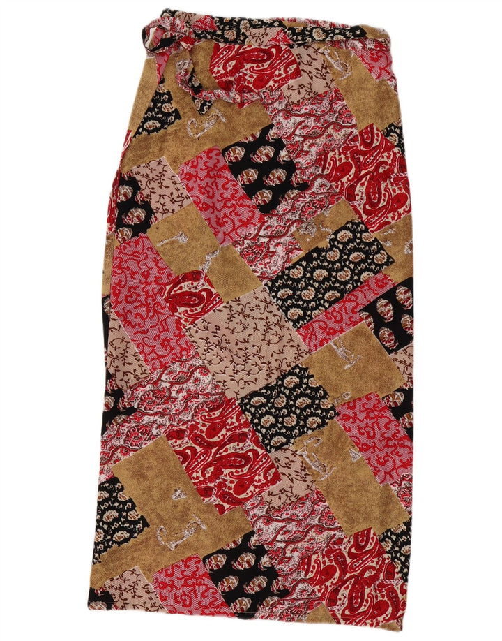 Damska kopertowa spódnica maxi VINTAGE W30 Średnia wielobarwna patchworkowa wiskoza