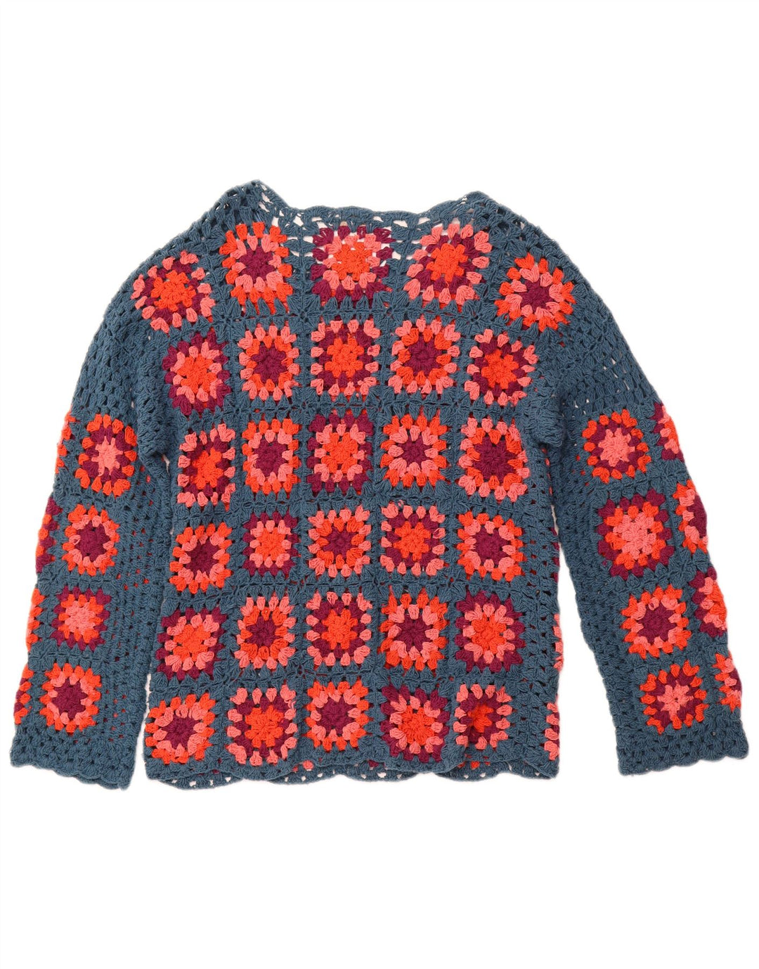 Damski sweter MONSOON szydełkowany z dekoltem w łódkę UK 10 w małą niebieską kratkę