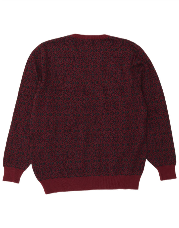 Mapier Męski sweter z dekoltem w kształcie litery V, średni burgund, wełna Fair Isle