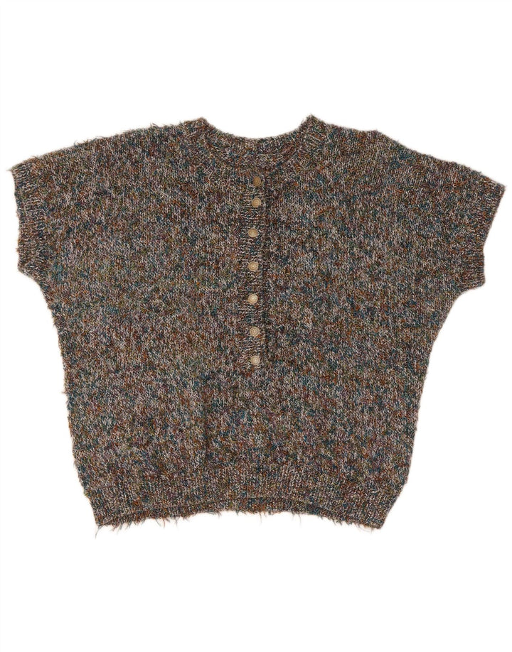 Sweter damski z krótkim rękawem i dekoltem w stylu vintage, duży, szary